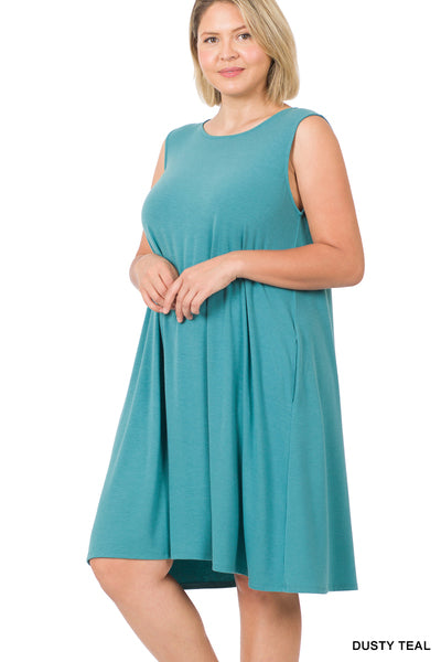 Plus Curvy Sleeveless Tank Flare Dress in Dusty Teal or Magenta