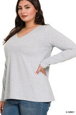 Plus V-Neck Long Sleeve Top