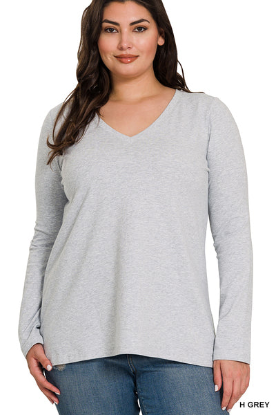 Plus V-Neck Long Sleeve Top