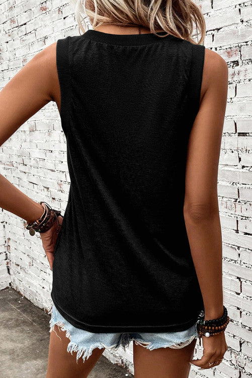 Black Ribbed V-Neck Tank