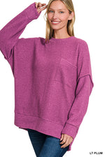 Drop Shoulder Plum Sweater with Pocket