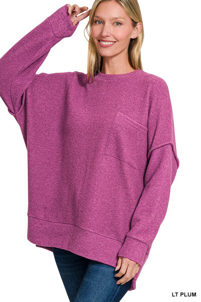 Drop Shoulder Plum Sweater with Pocket