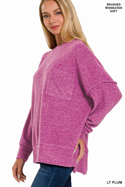 Drop Shoulder Plum Sweater with Pocket