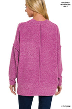 Drop Shoulder Plum Sweater with Pocket