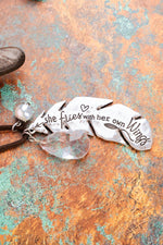 BURNISHED SILVERTONE 'SHE FLIES' WING CHARM PENDANT CORD NECKLACE