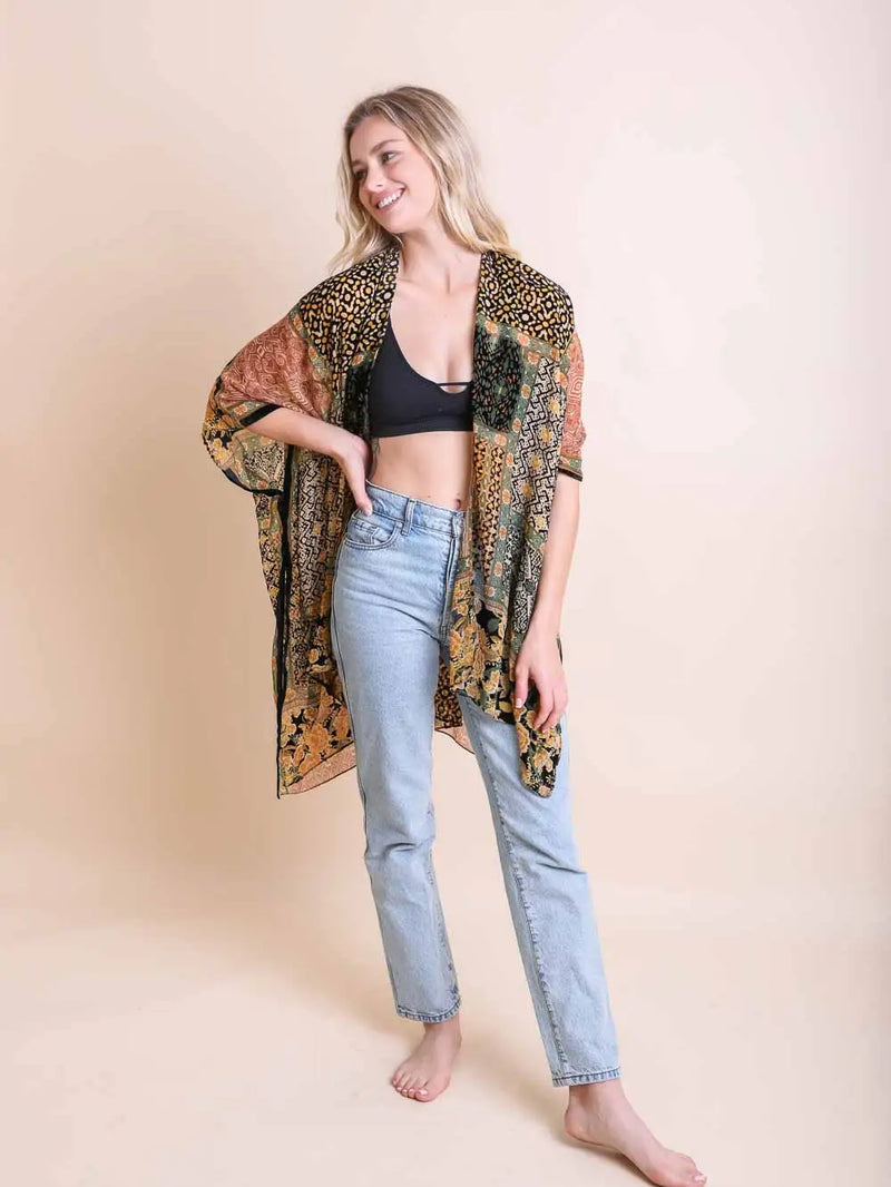 Spice Boho Burnout Velvet Kimono