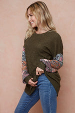 Colorblock Waffle Top Accent Sleeve