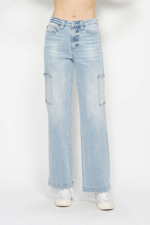 Judy Blue Light Wash High Waist Wide Leg Cargo Jeans