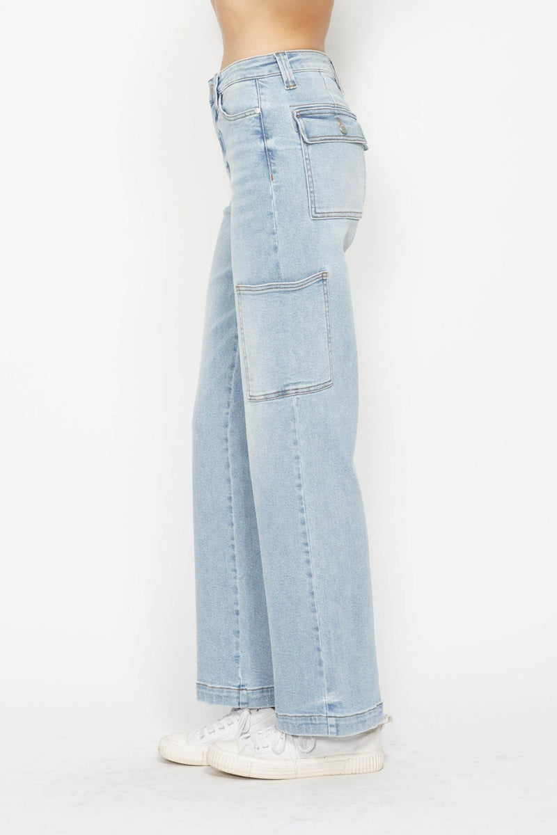 **RESTOCK** Judy Blue Light Wash High Waist Wide Leg Cargo Jeans