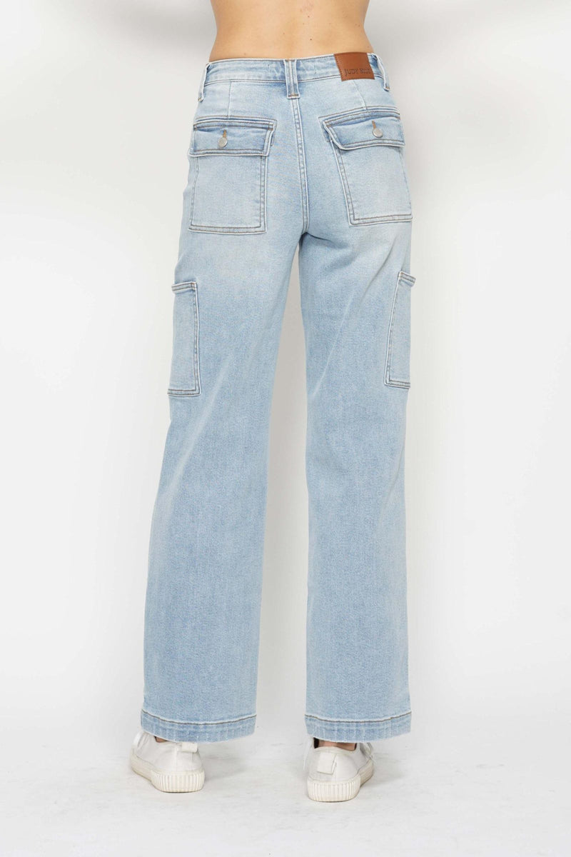 **RESTOCK** Judy Blue Light Wash High Waist Wide Leg Cargo Jeans