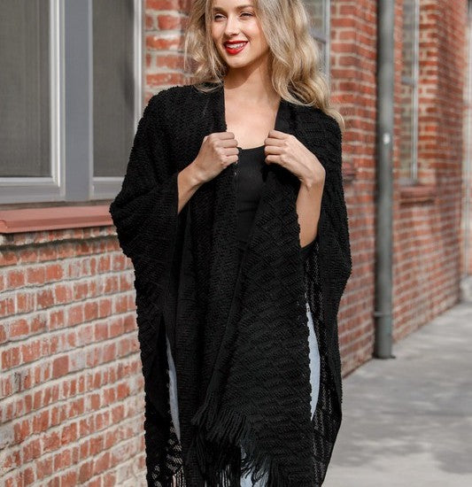 Soft Knit Tassel Trim Kimonos in Green or Black