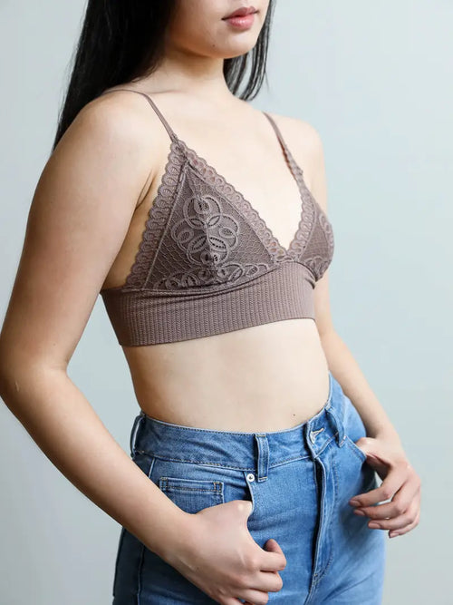 Vintage Lace Seamless Bralette in Rust or Mocha