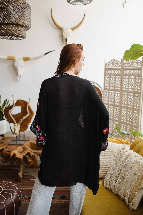 Feminine Embroidered Kimono in Black