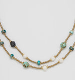 Handmade Gold Tone and Turquoise Double Layer Necklace