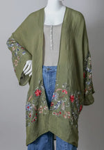 Long Olive Floral Kimono