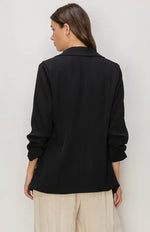 Ruched 3/4 Sleeve Sleek Black Blazer