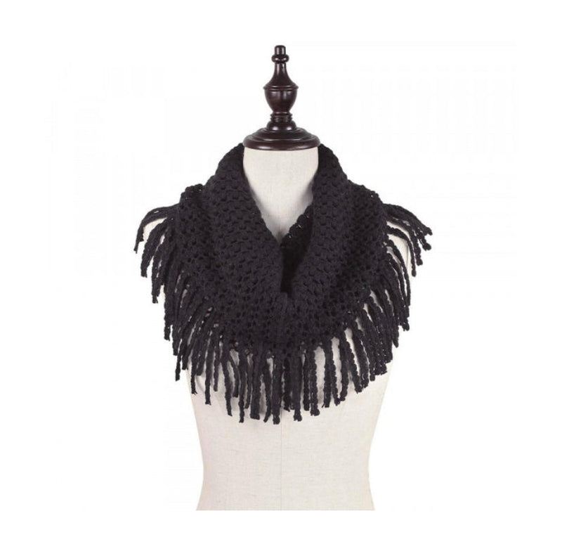 Knit Mini-Tube Scarf with Fringe