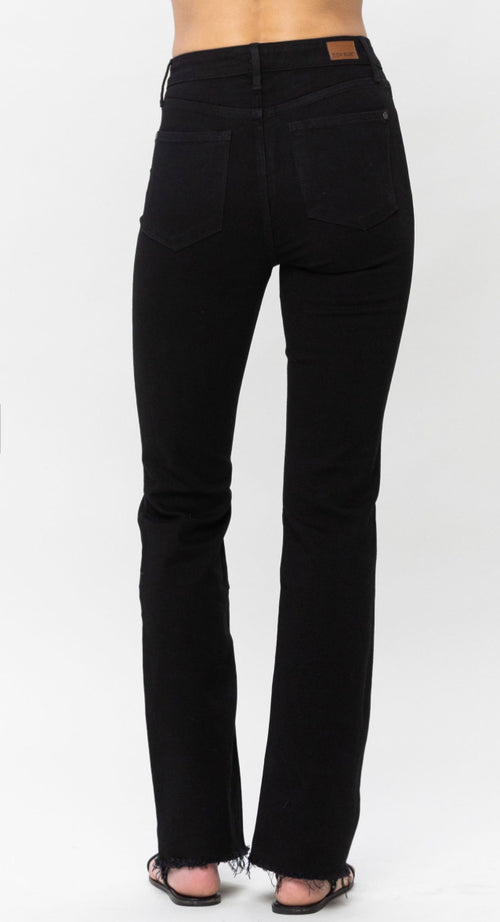 Judy Blue High Waist Black Button Fly Raw Hem Bootcut