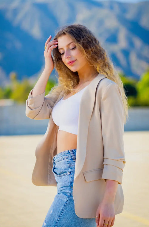 Tan Open Front Blazer