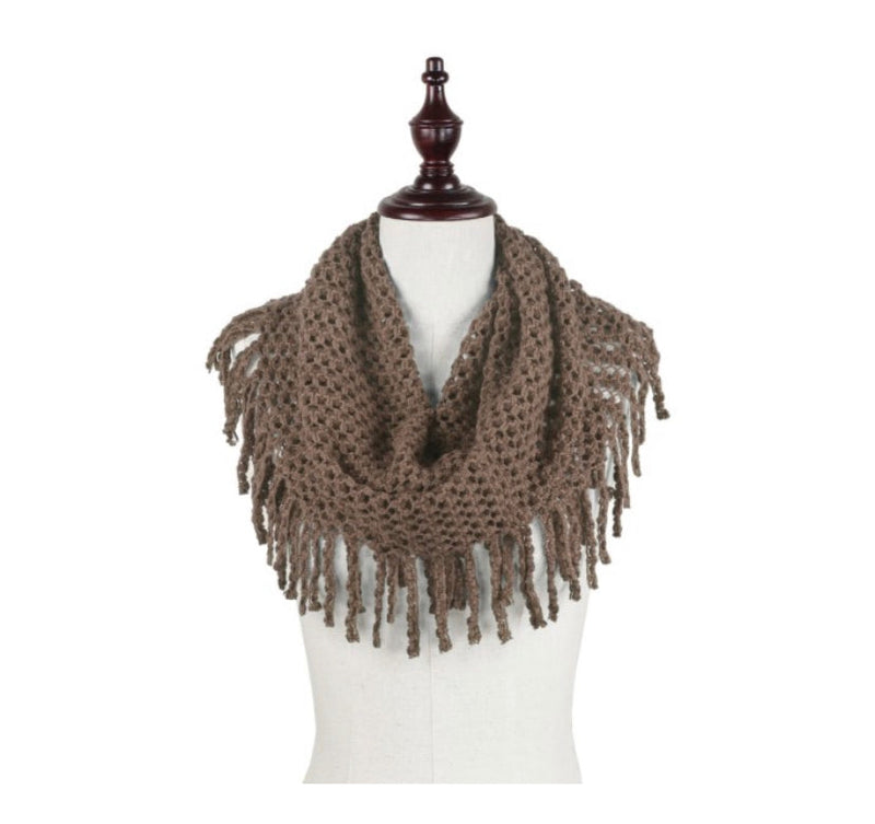 Knit Mini-Tube Scarf with Fringe