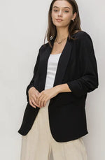 Ruched 3/4 Sleeve Sleek Black Blazer