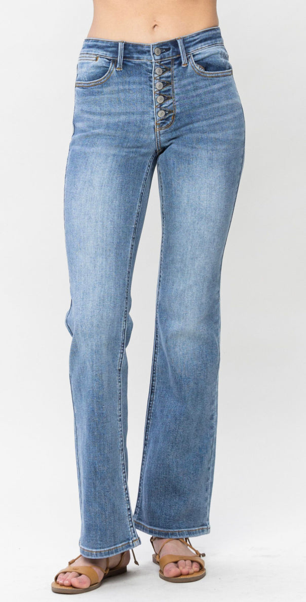 New! Judy Blue Mid Rise Vintage Button Fly Bootcut