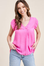 V-Neck Pleated Spring Blouse