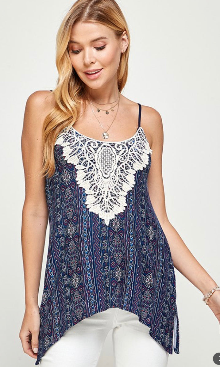 Lined Boho Cami in Navy Design