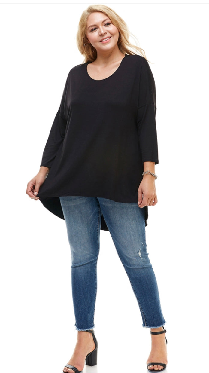 3/4 Sleeve Basic Black Tunic