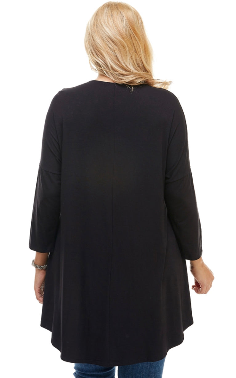 3/4 Sleeve Basic Black Tunic