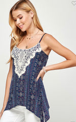 Lined Boho Cami in Navy Design