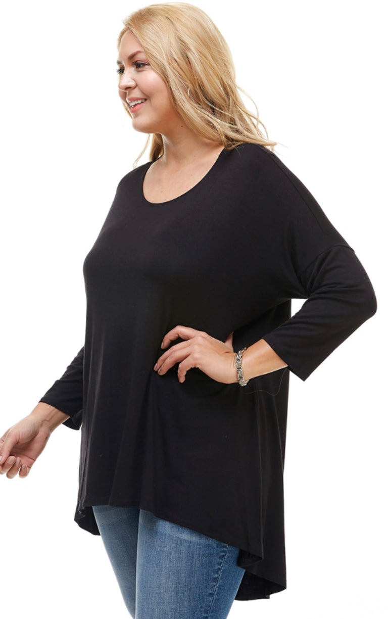 3/4 Sleeve Basic Black Tunic