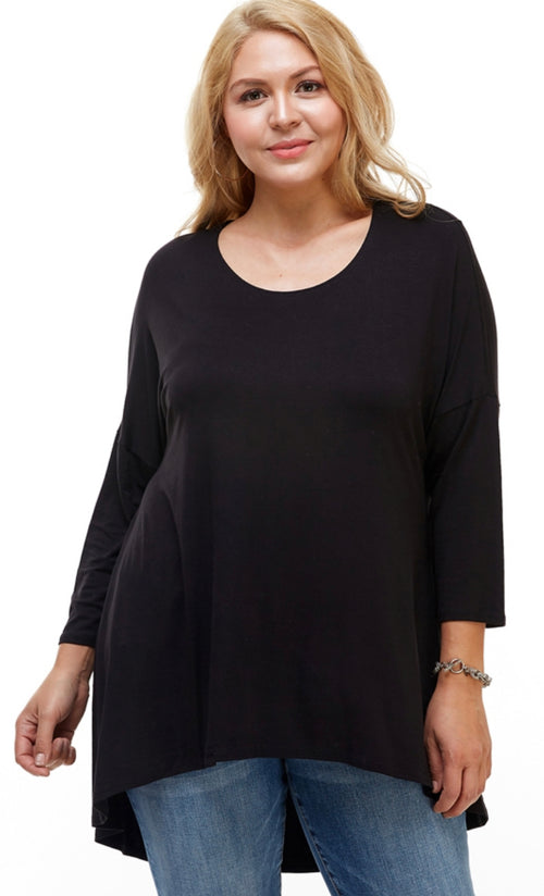 3/4 Sleeve Basic Black Tunic