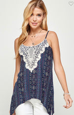 Lined Boho Cami in Navy Design