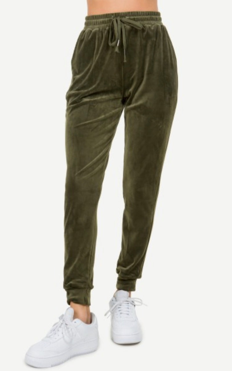 Velour, Stretchy Draw-String Joggers in Four Colors